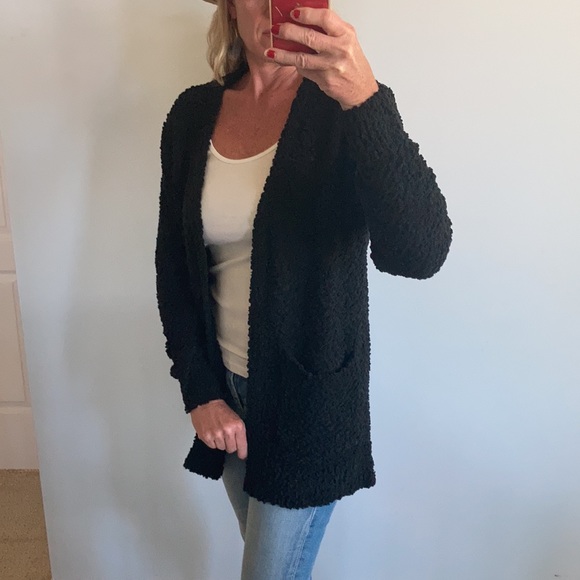 Black Color Popcorn Texture Open Cardigan - Picture 6 of 10